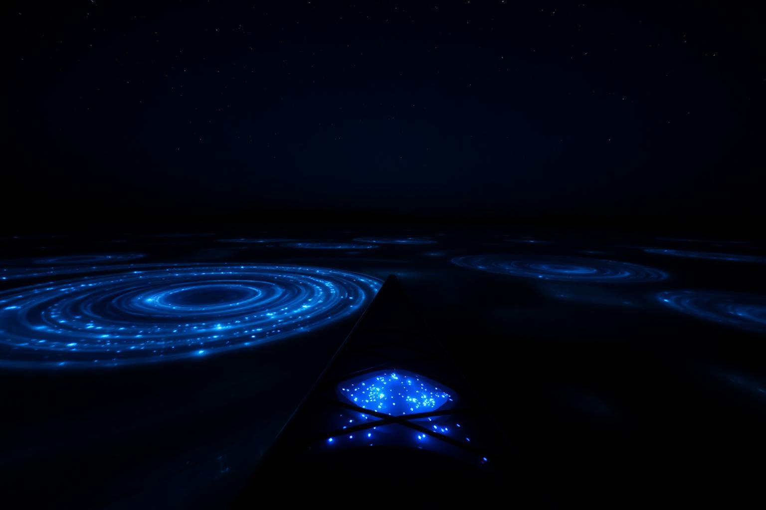 Bioluminescence glowing in the water on an overnight cruise in the Bay of Islands