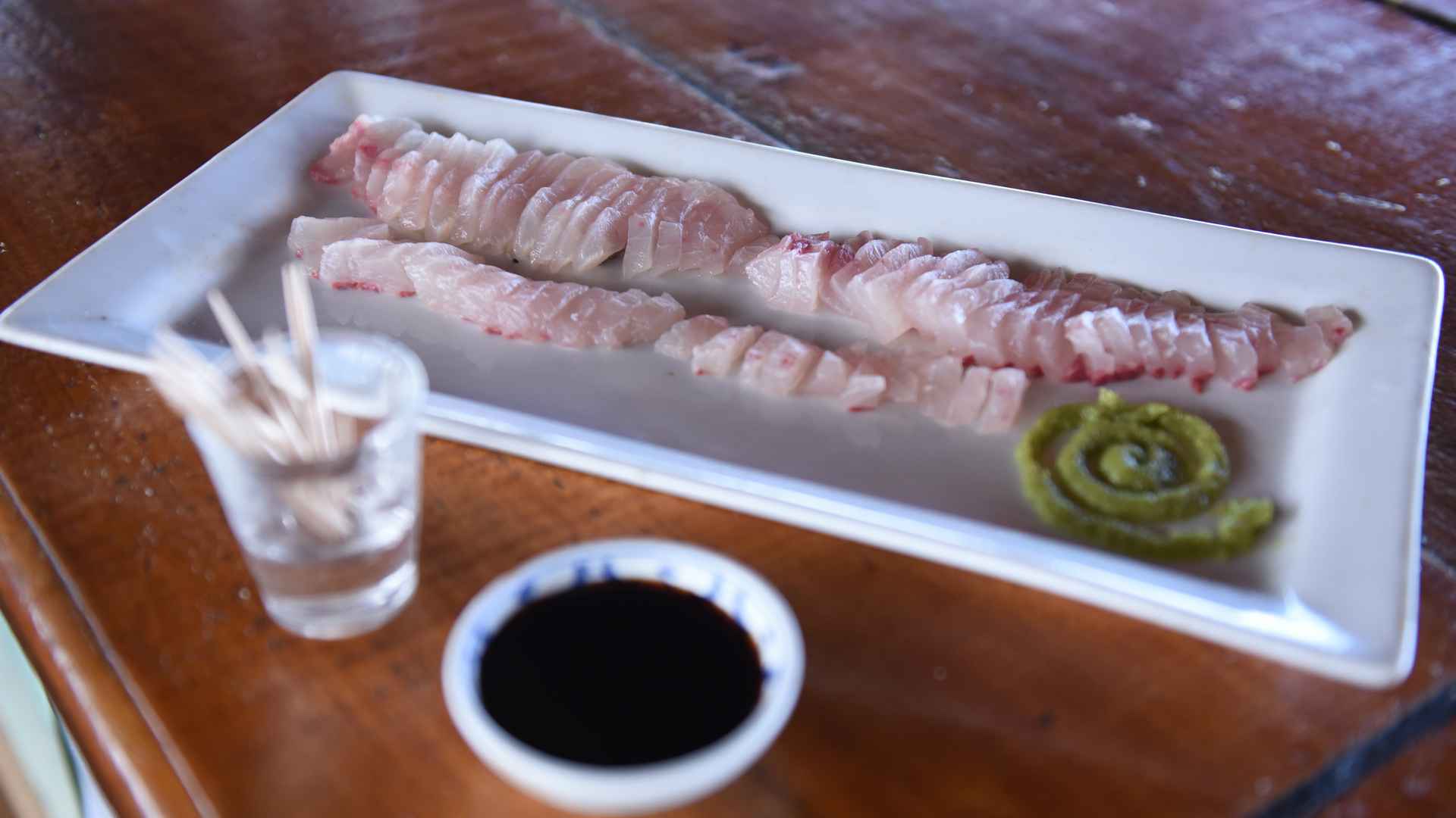 fresh cut Trevally sashimi at The Rock